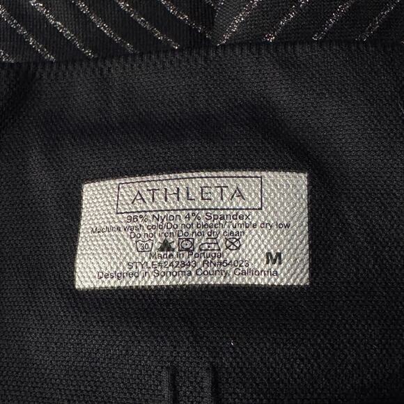 Athleta Medium Shimmer Stripe Leggings Drawstring Stretch Shiny Silver Black - Picture 6 of 6